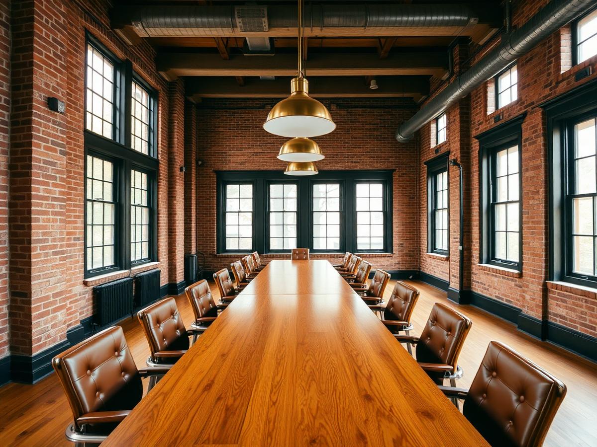 Conference room with long wooden table