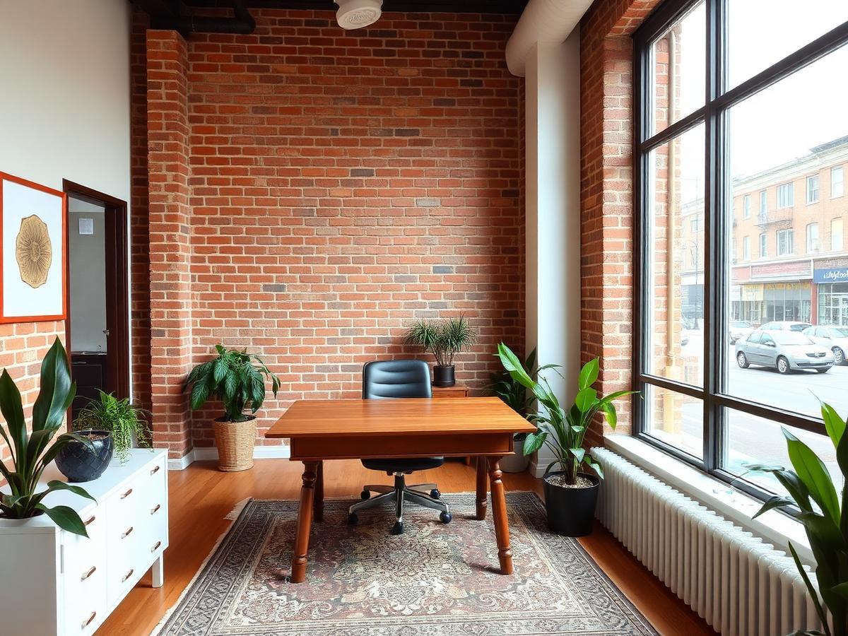 Private office suite with brick wall